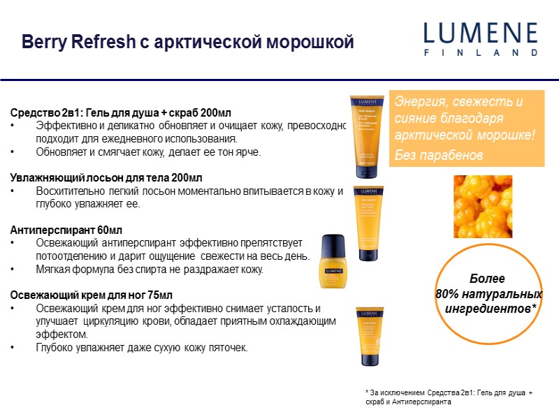 Berry Refresh с арктической морошкой Энергия, свежесть и сияние благодаря арктической морошке! Без парабенов